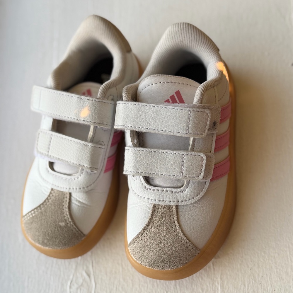Adidas Kids' White and Pink Strap Sneakers